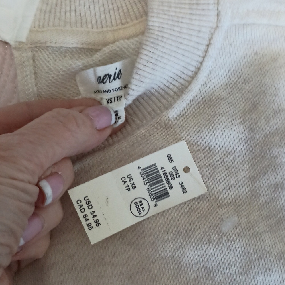aerie Cream Crewneck Sweatshirt With Satin Bow - Picture 4 of 5